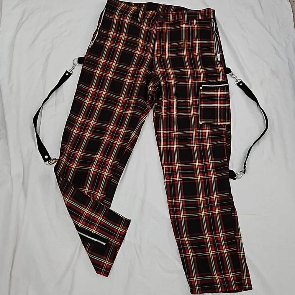 Y2K Vtg Bondage Pants Plaid DOGPILE 90s Rare Gwen Stefani unisex Straps - Picture 3 of 14